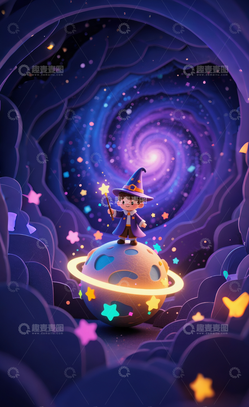 高清大图下载【趣麦麦图】儿童星空梦幻小魔法师1