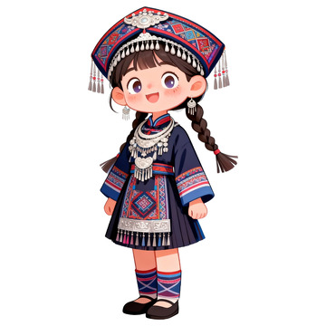 卡通手绘可爱苗族女孩免抠元素