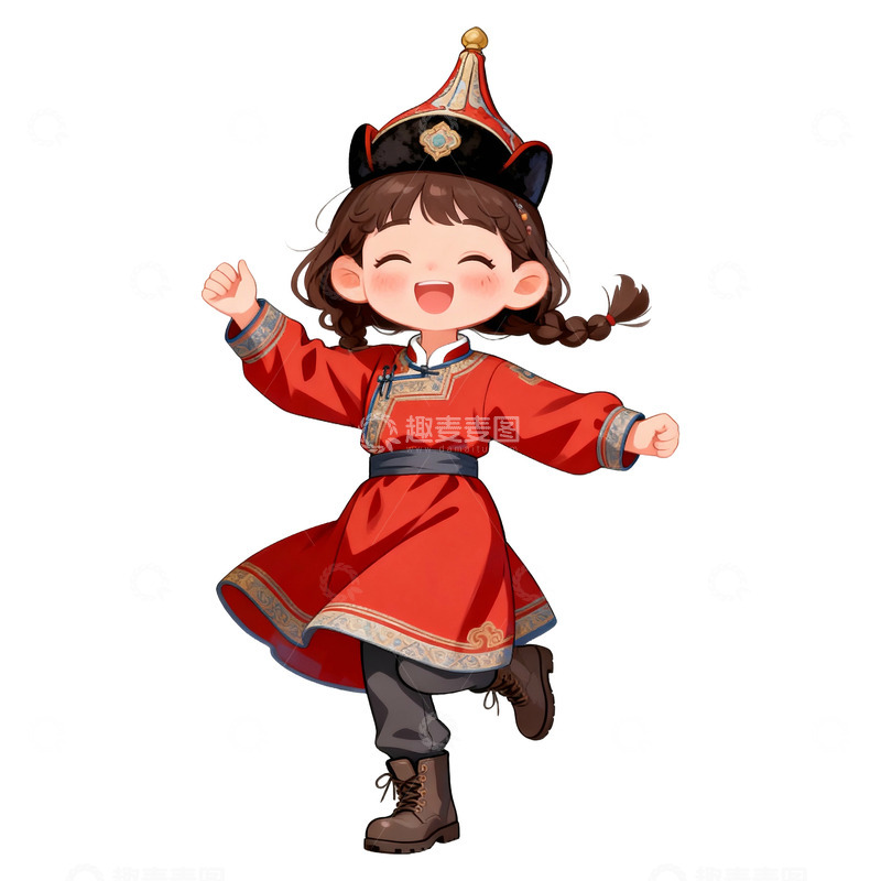 高清大图下载【趣麦麦图】手绘可爱蒙古族女孩免抠元素