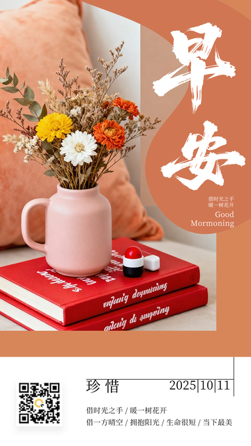 小清新插花静物早安海报日签图海报
