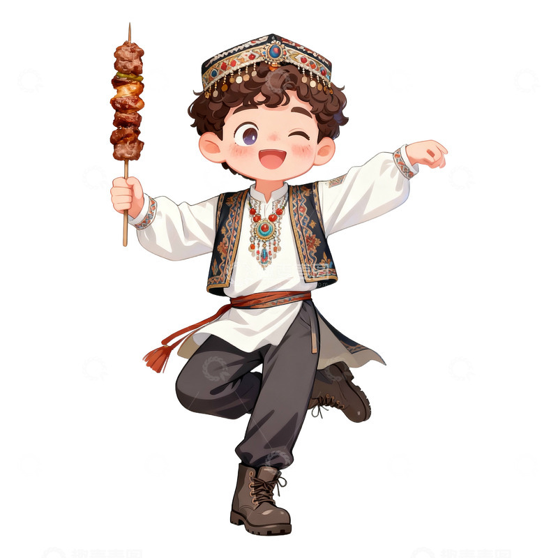 高清大图下载【趣麦麦图】卡通手绘可爱维吾尔族男孩免抠元素