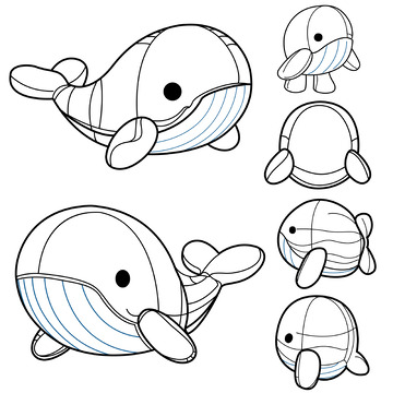 卡通鲸鱼线稿