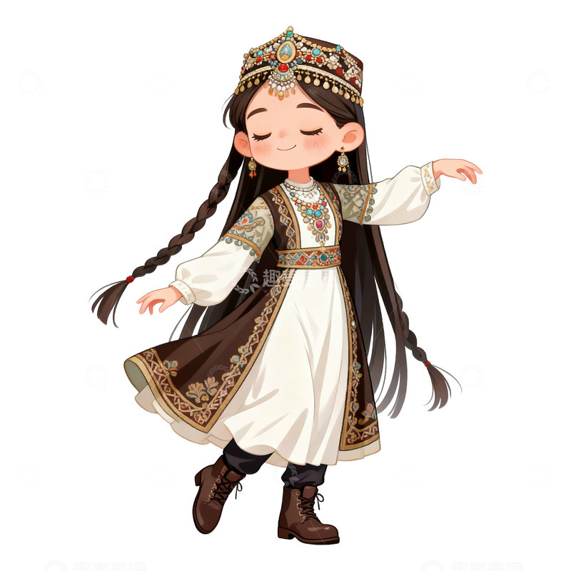 高清大图下载【趣麦麦图】手绘可爱维吾尔族女孩免抠元素