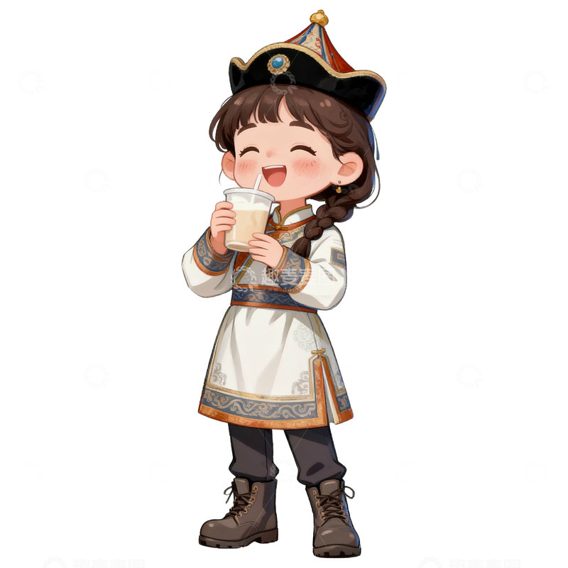 高清大图下载【趣麦麦图】卡通可爱蒙古族女孩免抠元素