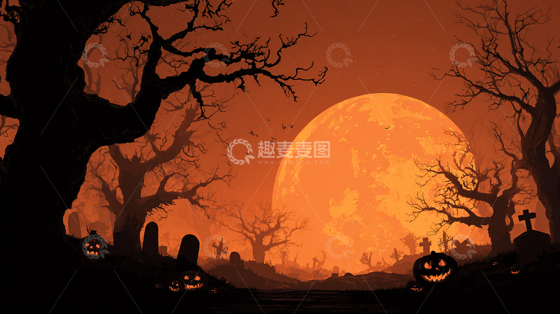 高清大图下载【趣麦麦图】阴森恐怖的万圣节墓地