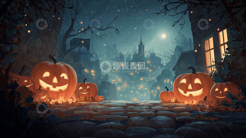高清大图下载【趣麦麦图】万圣节夜晚南瓜灯之谜