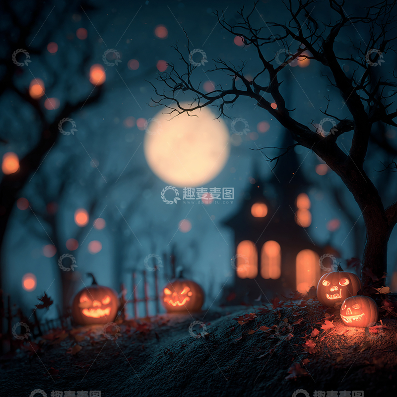 高清大图下载【趣麦麦图】月夜中的南瓜灯幽灵