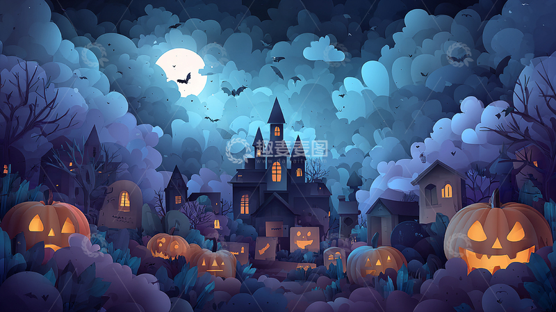 高清大图下载【趣麦麦图】万圣节夜晚鬼屋探秘