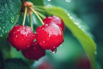 新鲜生长的红色樱桃