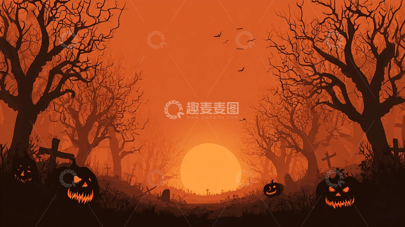 高清大图下载【趣麦麦图】黑暗森林中的恐怖南瓜灯