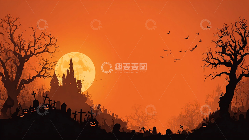 高清大图下载【趣麦麦图】万圣节夜晚恐怖城堡
