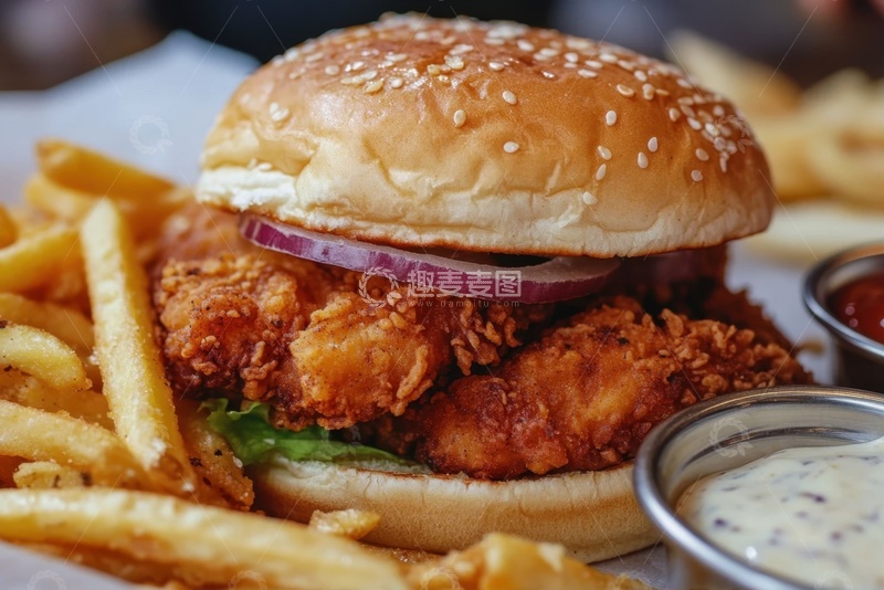 高清大图下载【趣麦麦图】美味的炸鸡汉堡
