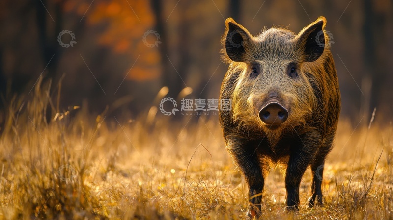 高清大图下载【趣麦麦图】户外田野里的一只野猪