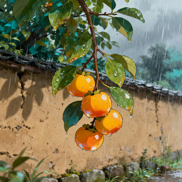 雨中柿子树插画3