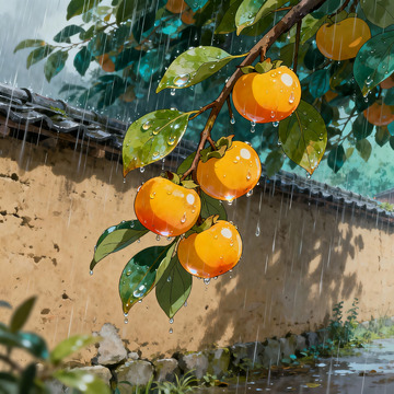 雨中柿子树插画4