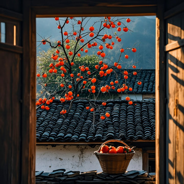 农村柿子树怀旧摄影