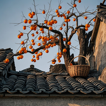 乡下柿子树怀旧摄影