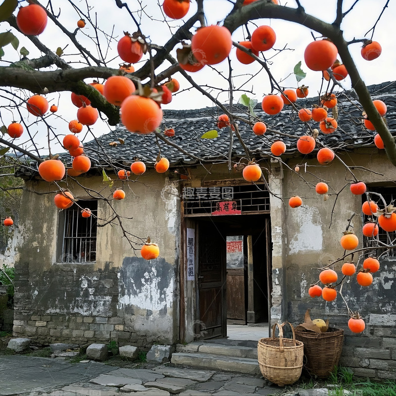 高清大图下载【趣麦麦图】老房子柿子树摄影