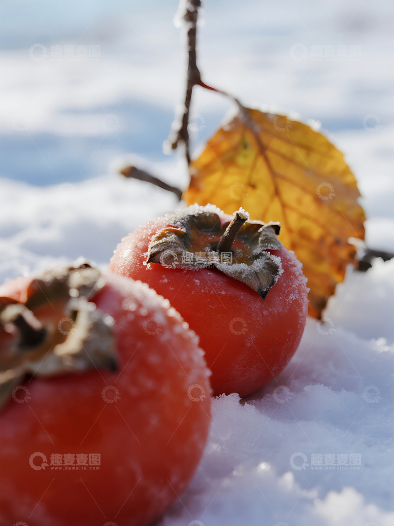 高清大图下载【趣麦麦图】带霜的红色柿子摄影