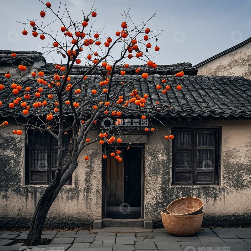 高清大图下载【趣麦麦图】深秋柿子树怀旧摄影