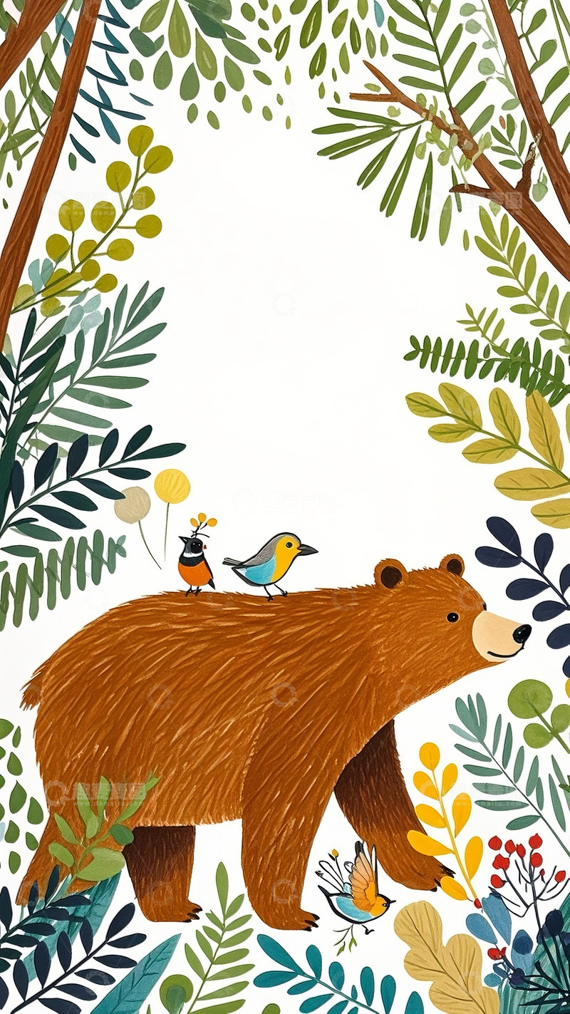 高清大图下载【趣麦麦图】棕熊森林植物花草7