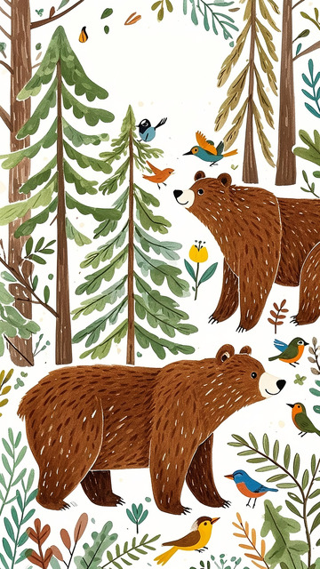 棕熊森林植物花草5