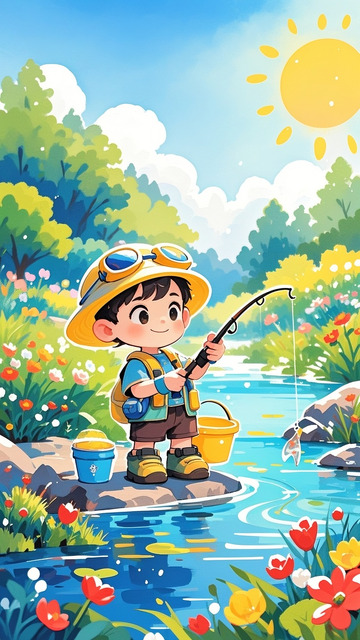 钓鱼卡通人物插画4