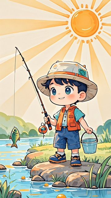 钓鱼卡通人物插画5