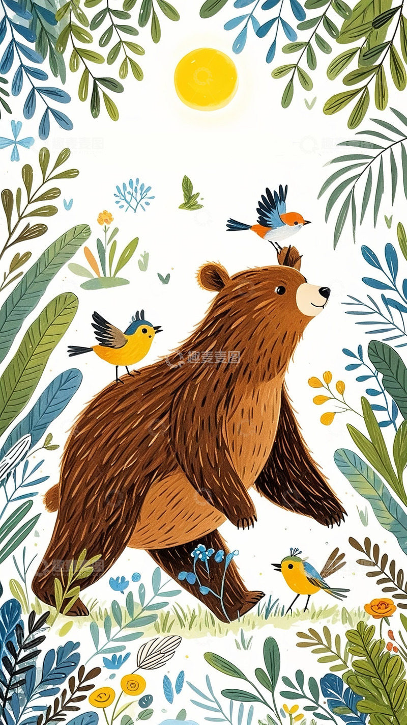 高清大图下载【趣麦麦图】棕熊森林植物花草6