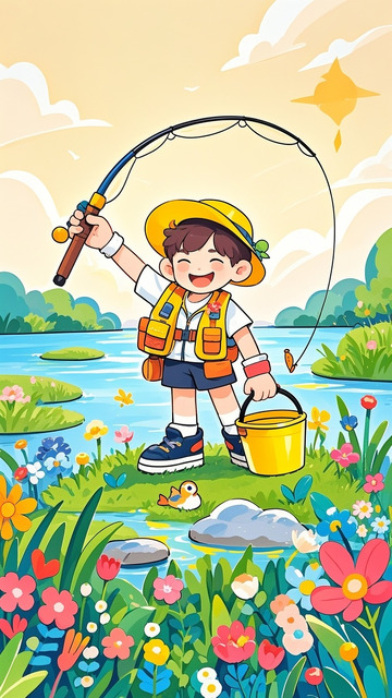 钓鱼卡通人物插画3