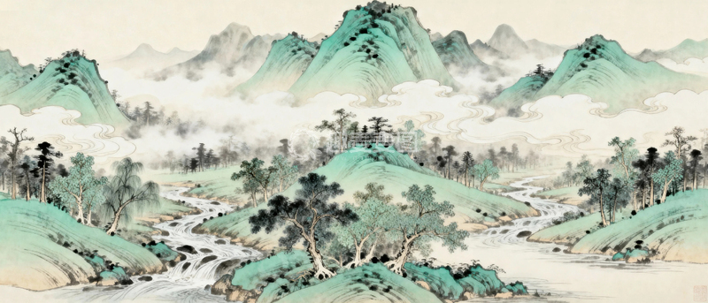 高清大图下载【趣麦麦图】-国潮水墨山水画背景7