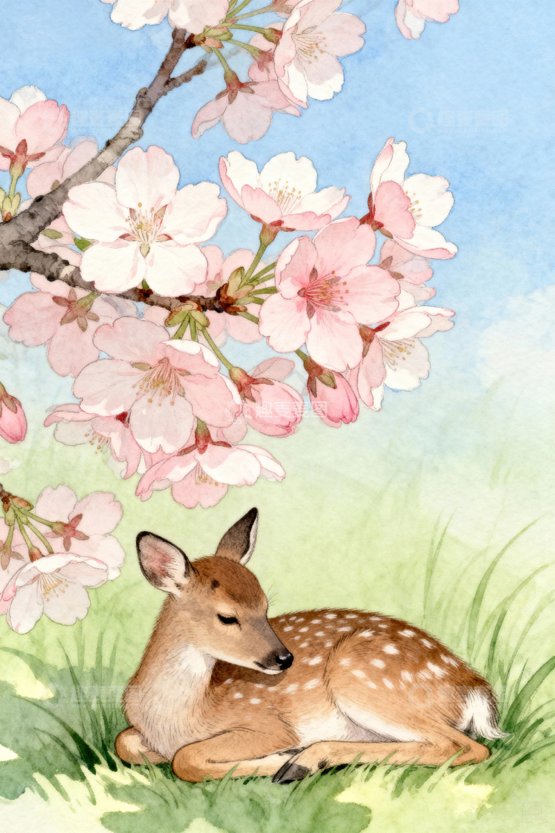 水彩插画梅花鹿4