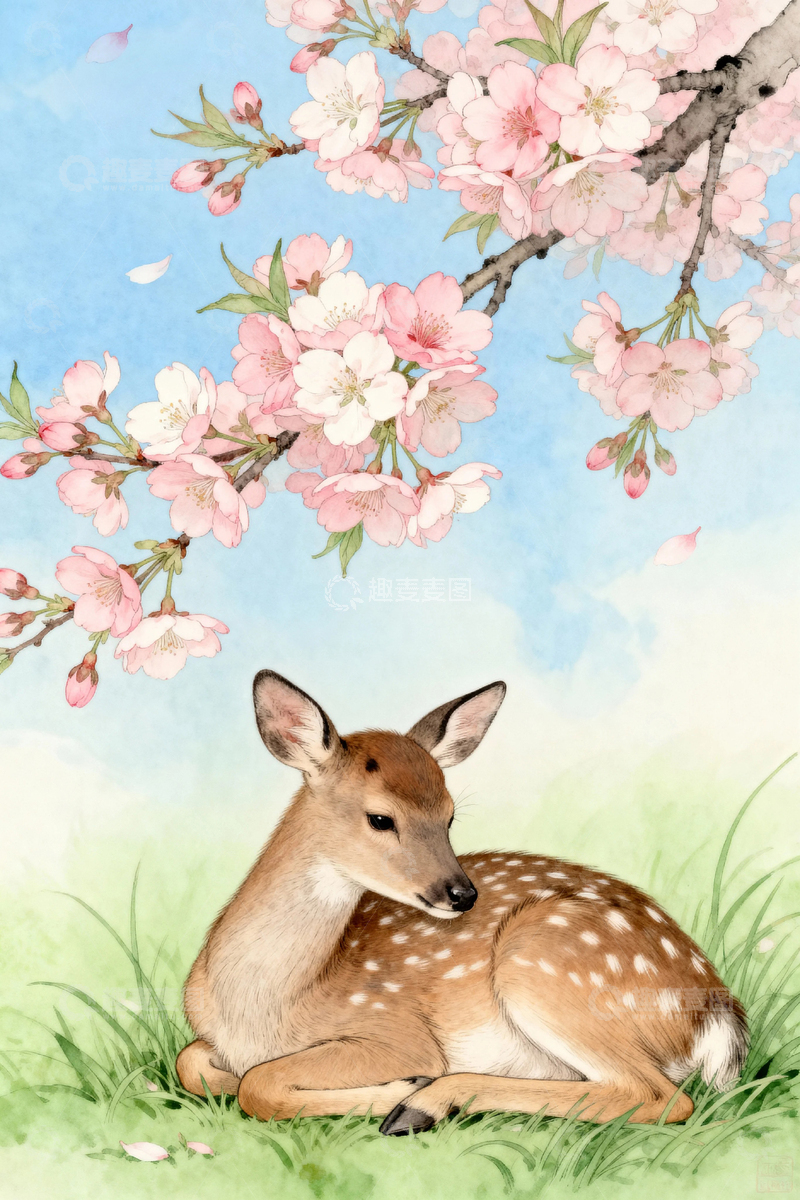 水彩插画梅花鹿