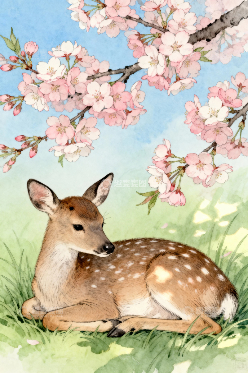 水彩插画梅花鹿3