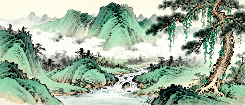 高清大图下载【趣麦麦图】-国潮水墨山水画背景3