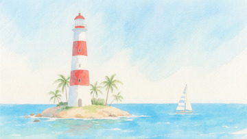 海边沙滩灯塔彩铅画4