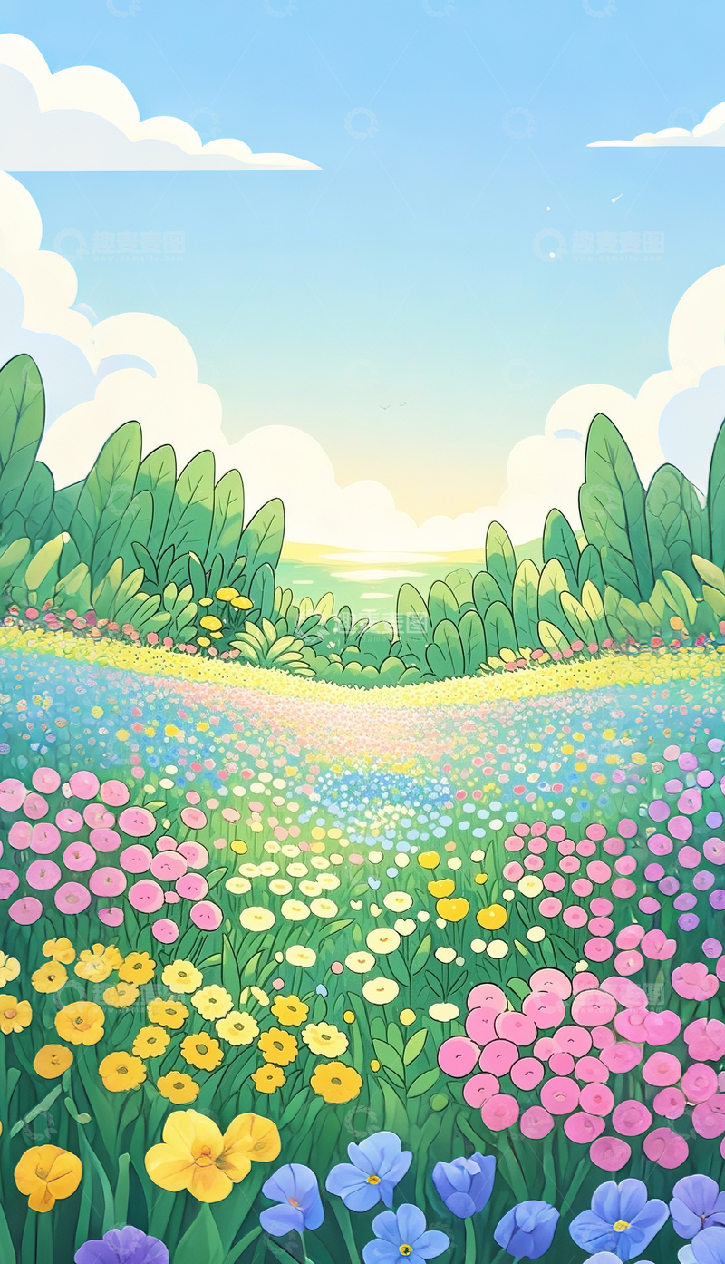 高清大图下载【趣麦麦图】植物花草背景插画2