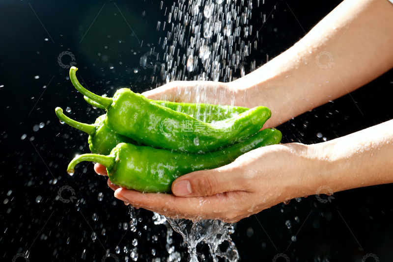 高清大图下载【趣麦麦图】双手清洗鲜嫩青辣椒4