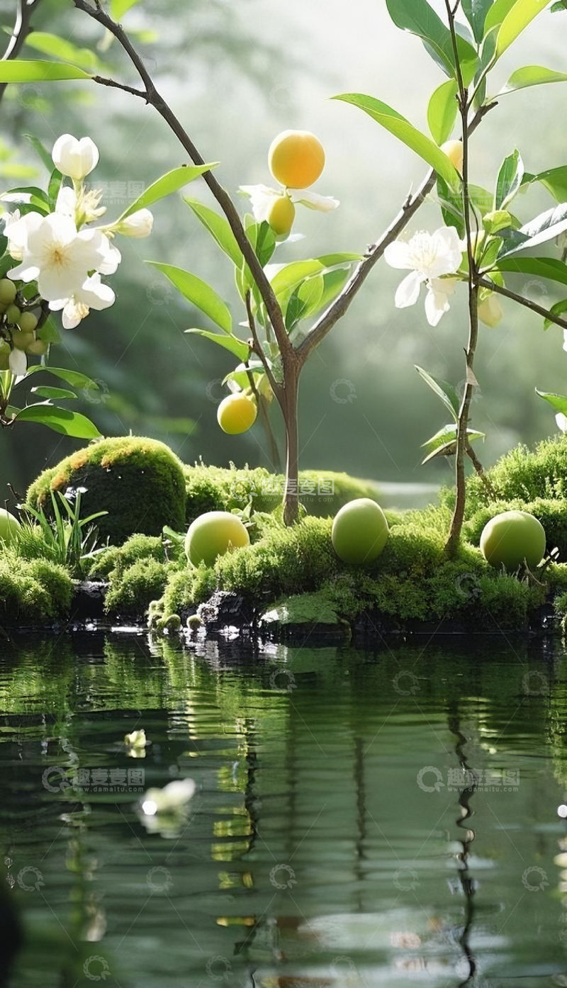 高清大图下载【趣麦麦图】杏树小溪植物背景2