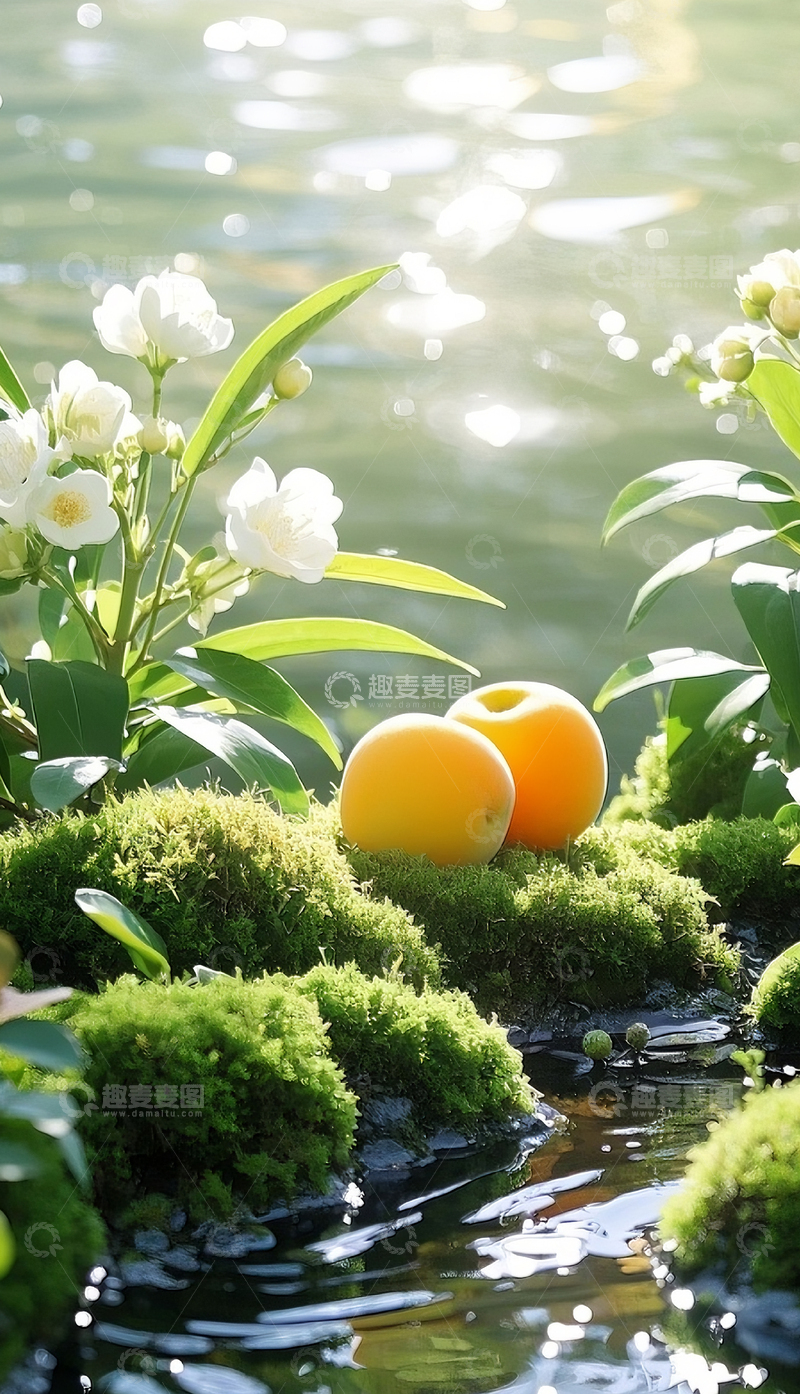 高清大图下载【趣麦麦图】杏树小溪植物背景1