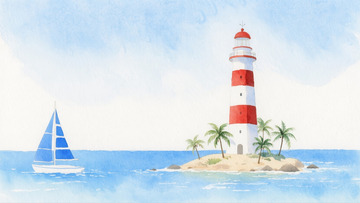 海边沙滩灯塔彩铅画3