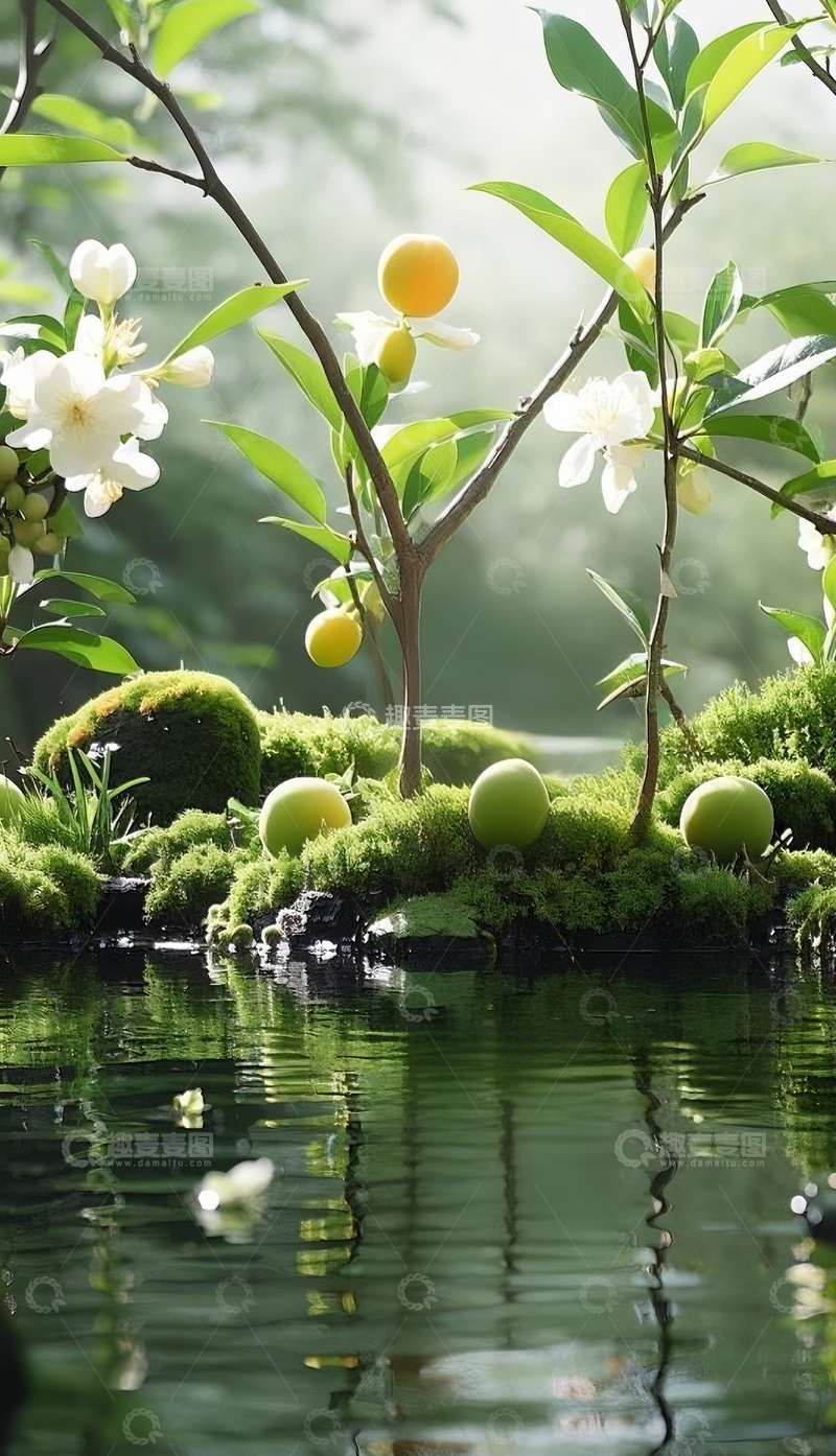 高清大图下载【趣麦麦图】杏树小溪植物背景3