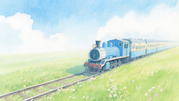蓝天草地火车彩铅插画3