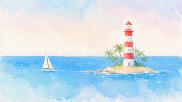 海边沙滩灯塔彩铅画2