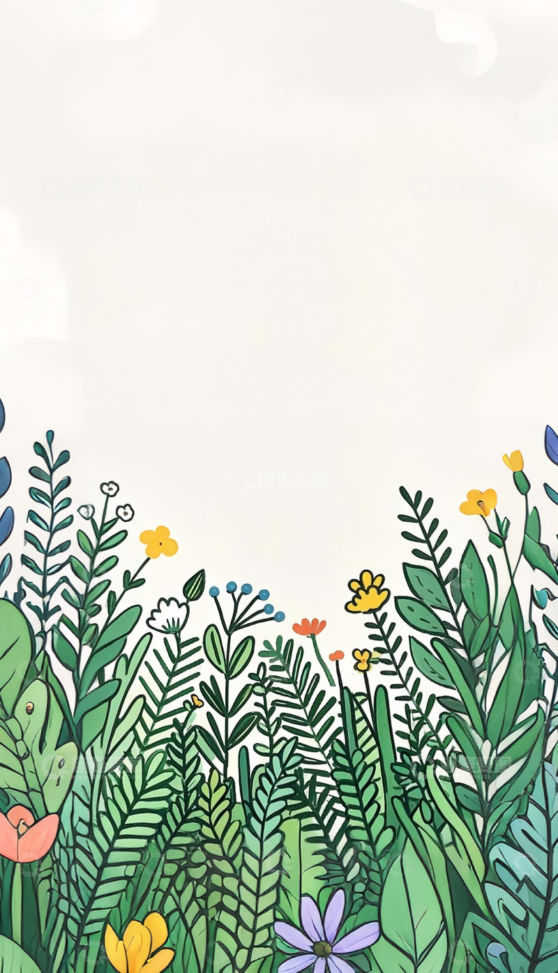 高清大图下载【趣麦麦图】植物花草背景插画1
