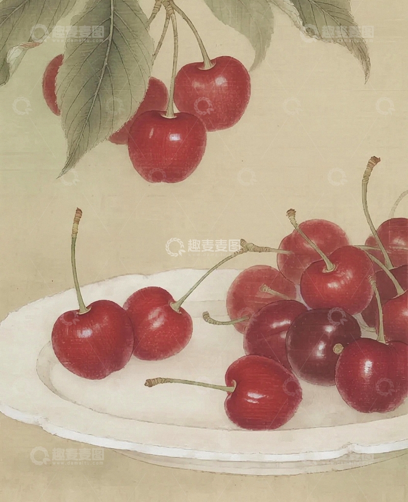 高清大图下载【趣麦麦图】工笔画水果樱桃插画12
