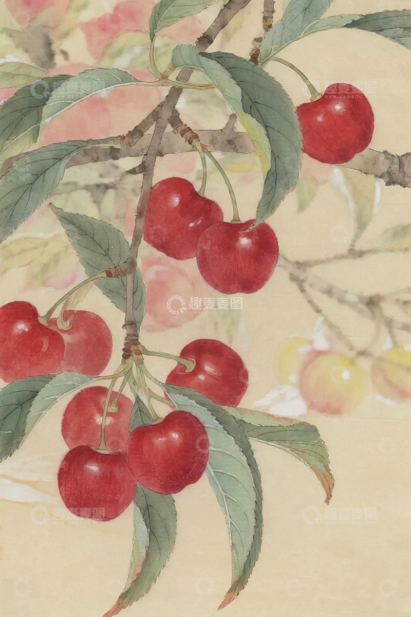 高清大图下载【趣麦麦图】工笔画水果樱桃插画10