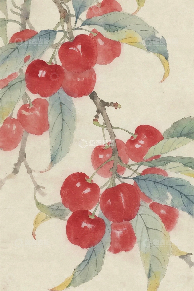 高清大图下载【趣麦麦图】工笔画水果樱桃插画6