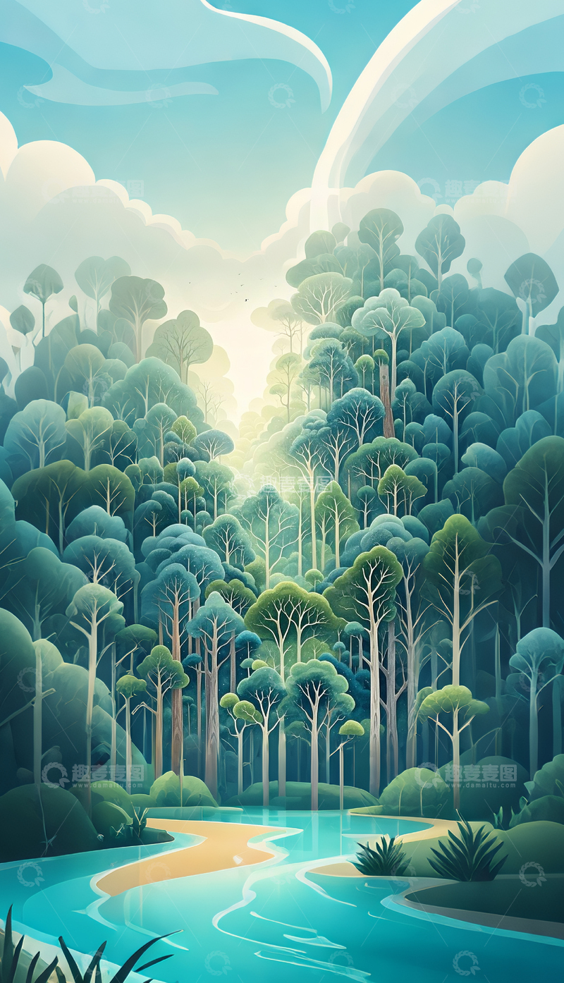 高清大图下载【趣麦麦图】奇妙梦幻森林插画9