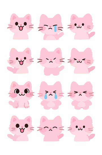 卡通粉猫表情贴纸合集